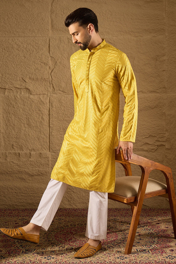 Yellow Viscose Rayon Solid Embroidered Straight Kurta with Trouser  | SHOBITAM
