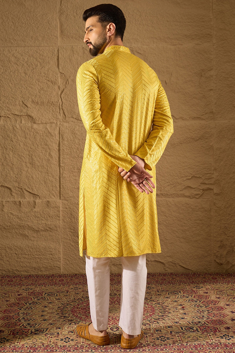 Yellow Viscose Rayon Solid Embroidered Straight Kurta with Trouser  | SHOBITAM