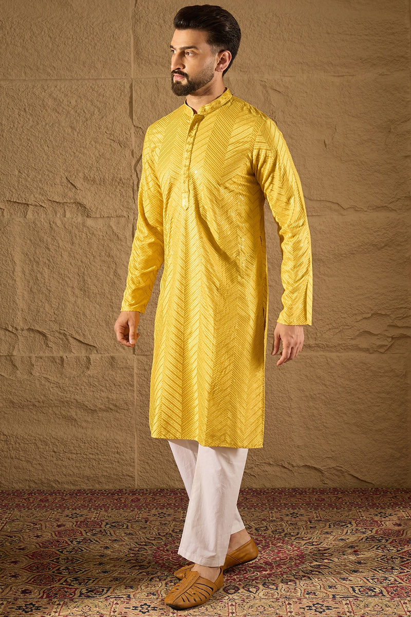 Yellow Viscose Rayon Solid Embroidered Straight Kurta with Trouser  | SHOBITAM