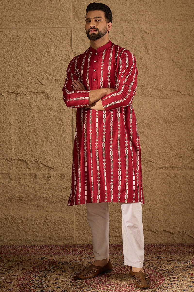 Maroon Viscose Rayon Ethnic Motifs Printed Straight Kurta with Trouser | SHOBITAM