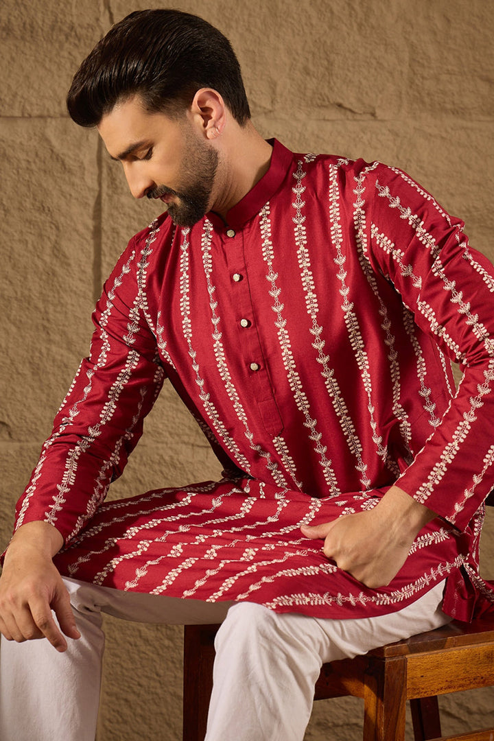 Maroon Viscose Rayon Ethnic Motifs Printed Straight Kurta with Trouser | SHOBITAM