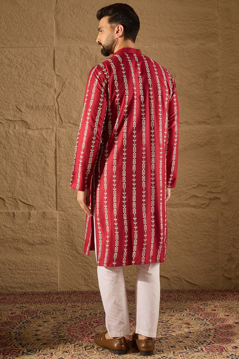 Maroon Viscose Rayon Ethnic Motifs Printed Straight Kurta with Trouser | SHOBITAM
