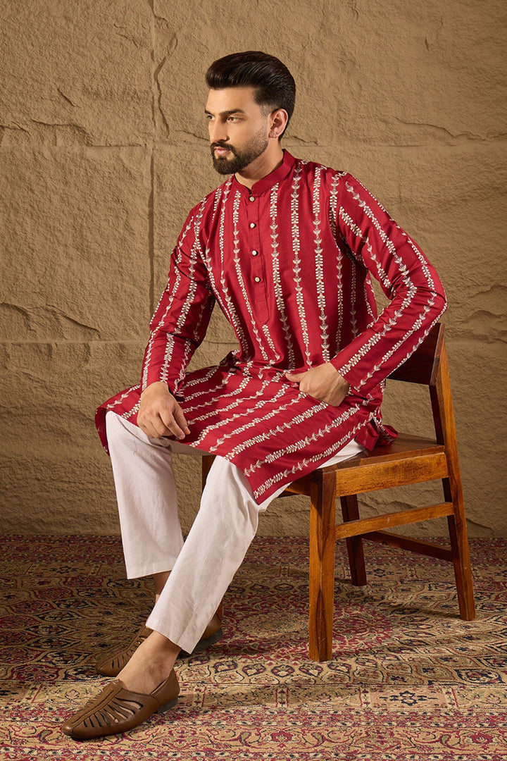 Maroon Viscose Rayon Ethnic Motifs Printed Straight Kurta with Trouser | SHOBITAM