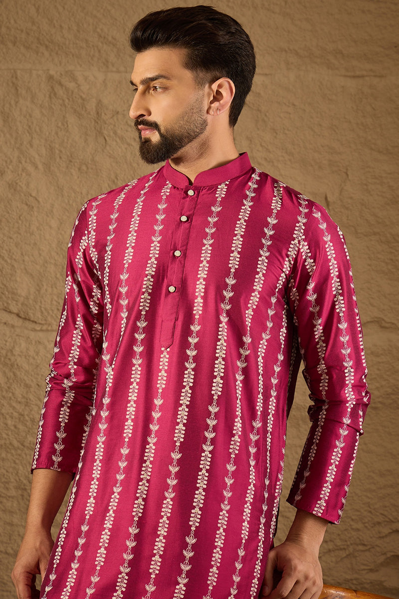 Pink Pure Silk Ethnic Motifs Printed Straight Kurta with Trousers | Shobitam
