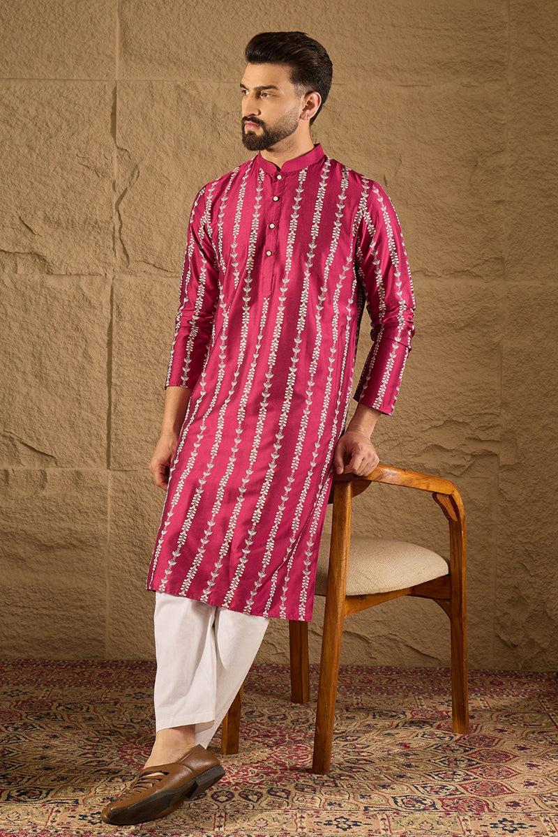 Pink Pure Silk Ethnic Motifs Printed Straight Kurta with Trousers | Shobitam