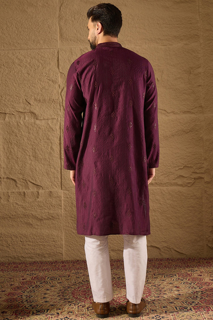 Purple Viscose Rayon Solid Embroidered Straight Kurta with Trouser  | SHOBITAM