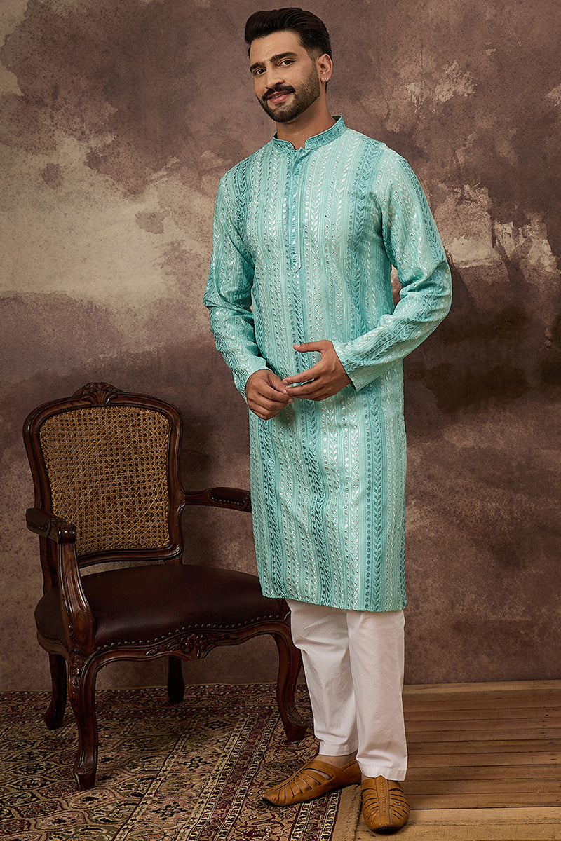 Blue Viscose Rayon Solid Embroidered Straight Kurta with Trouser  | SHOBITAM