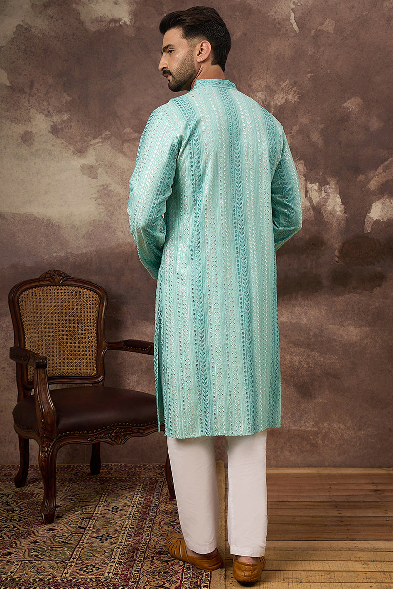 Blue Viscose Rayon Solid Embroidered Straight Kurta with Trouser  | SHOBITAM