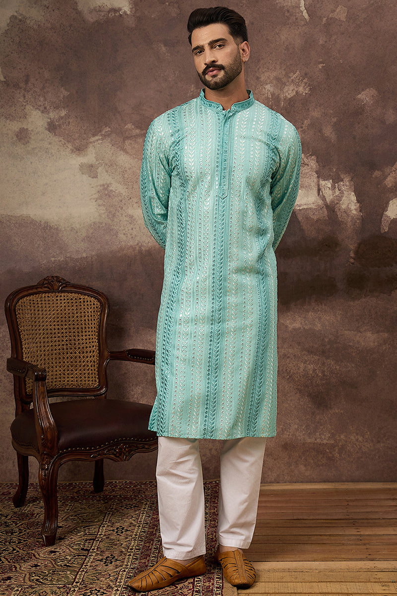 Blue Viscose Rayon Solid Embroidered Straight Kurta with Trouser  | SHOBITAM