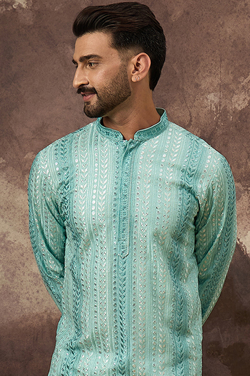 Blue Viscose Rayon Solid Embroidered Straight Kurta with Trouser  | SHOBITAM