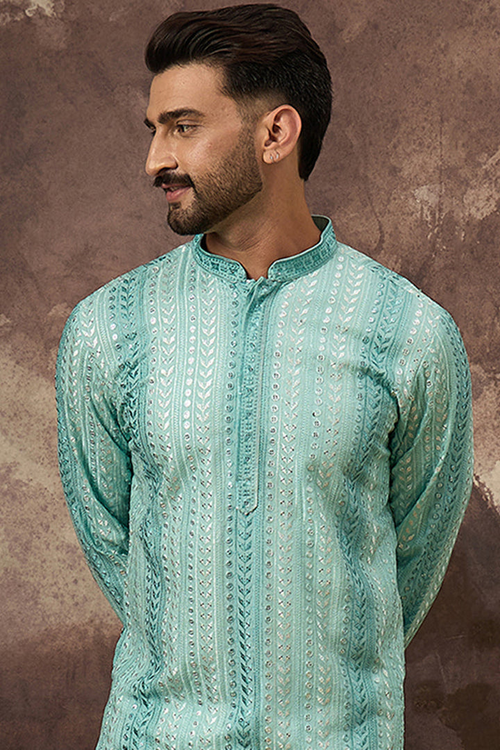 Blue Viscose Rayon Solid Embroidered Straight Kurta with Trouser  | SHOBITAM
