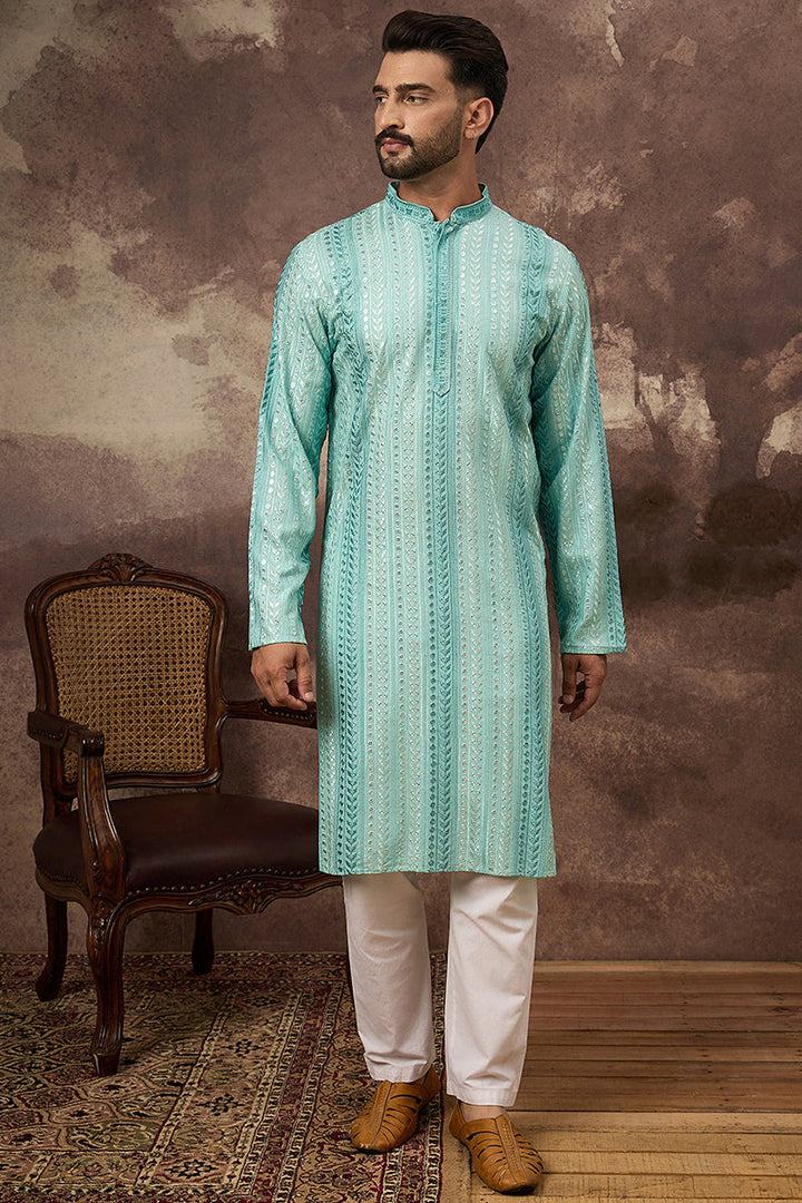 Blue Viscose Rayon Solid Embroidered Straight Kurta with Trouser  | SHOBITAM