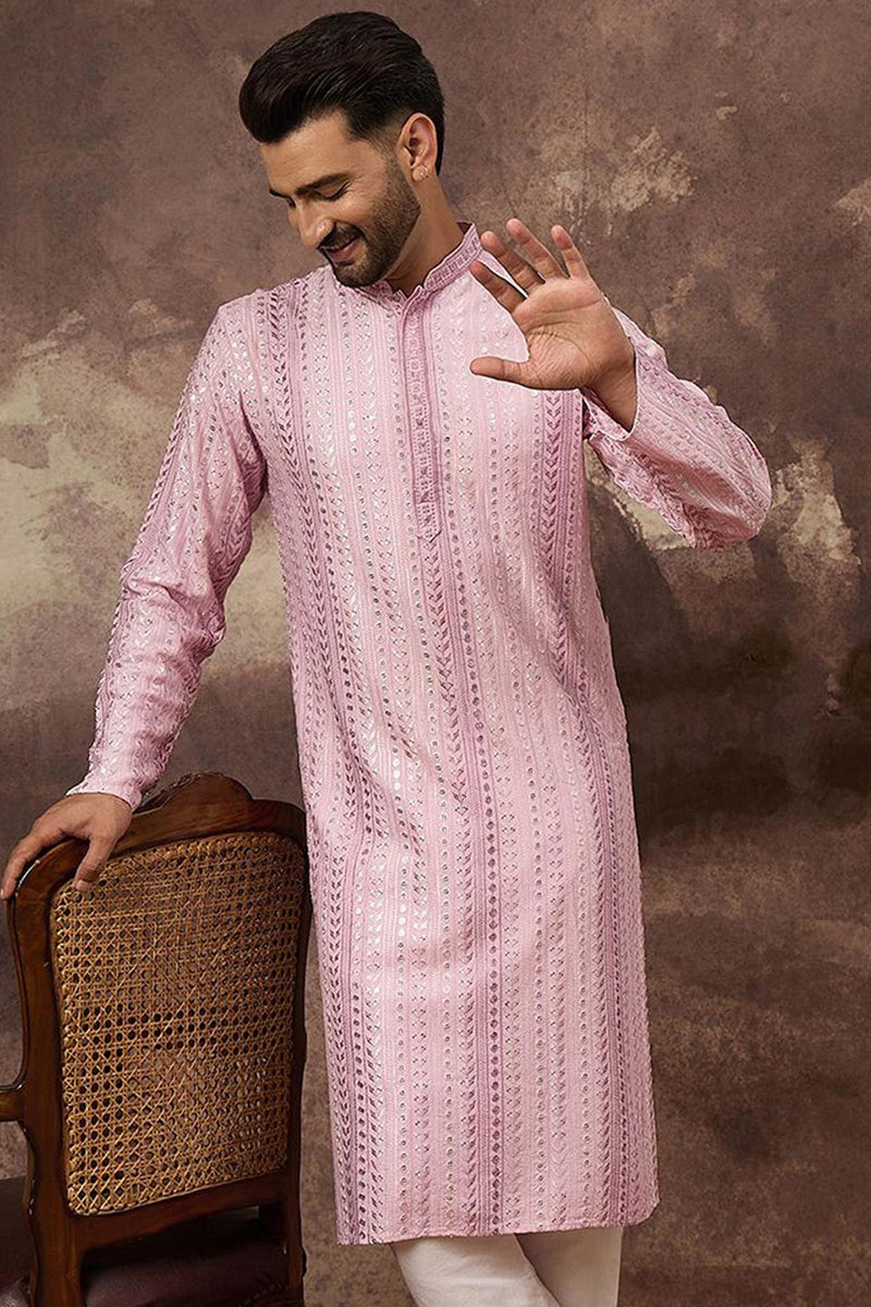 Pink Viscose Rayon Solid Embroidered Straight Kurta with Trouser  | SHOBITAM