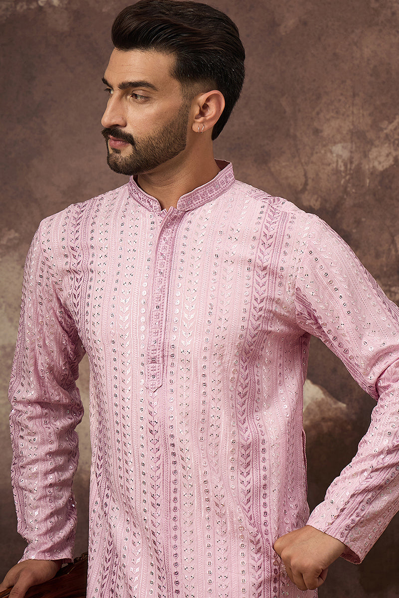 Pink Viscose Rayon Solid Embroidered Straight Kurta with Trouser  | SHOBITAM