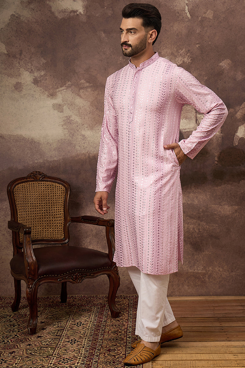 Pink Viscose Rayon Solid Embroidered Straight Kurta with Trouser  | SHOBITAM