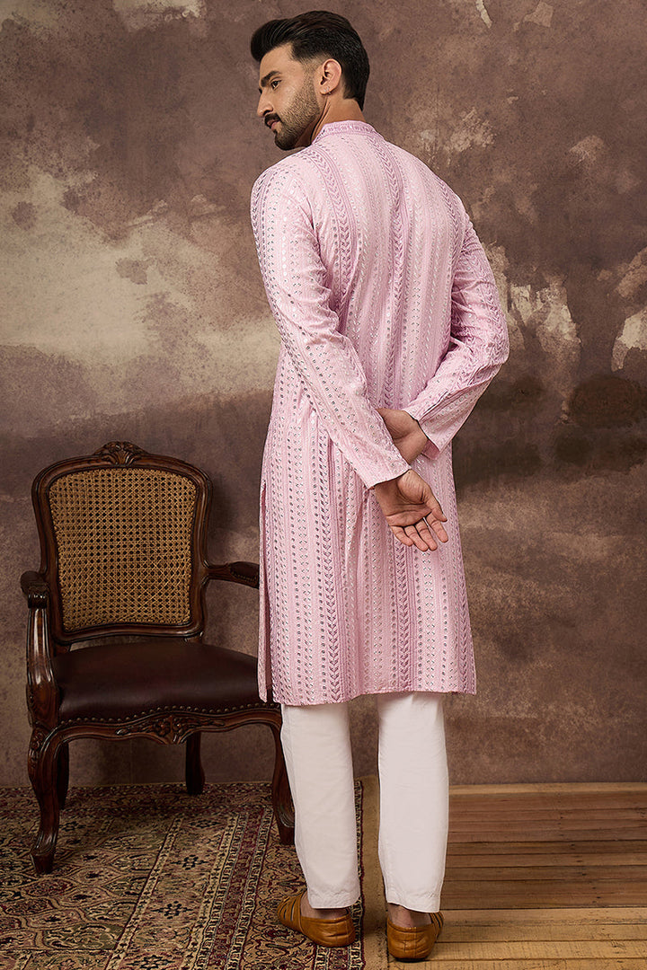 Pink Viscose Rayon Solid Embroidered Straight Kurta with Trouser  | SHOBITAM