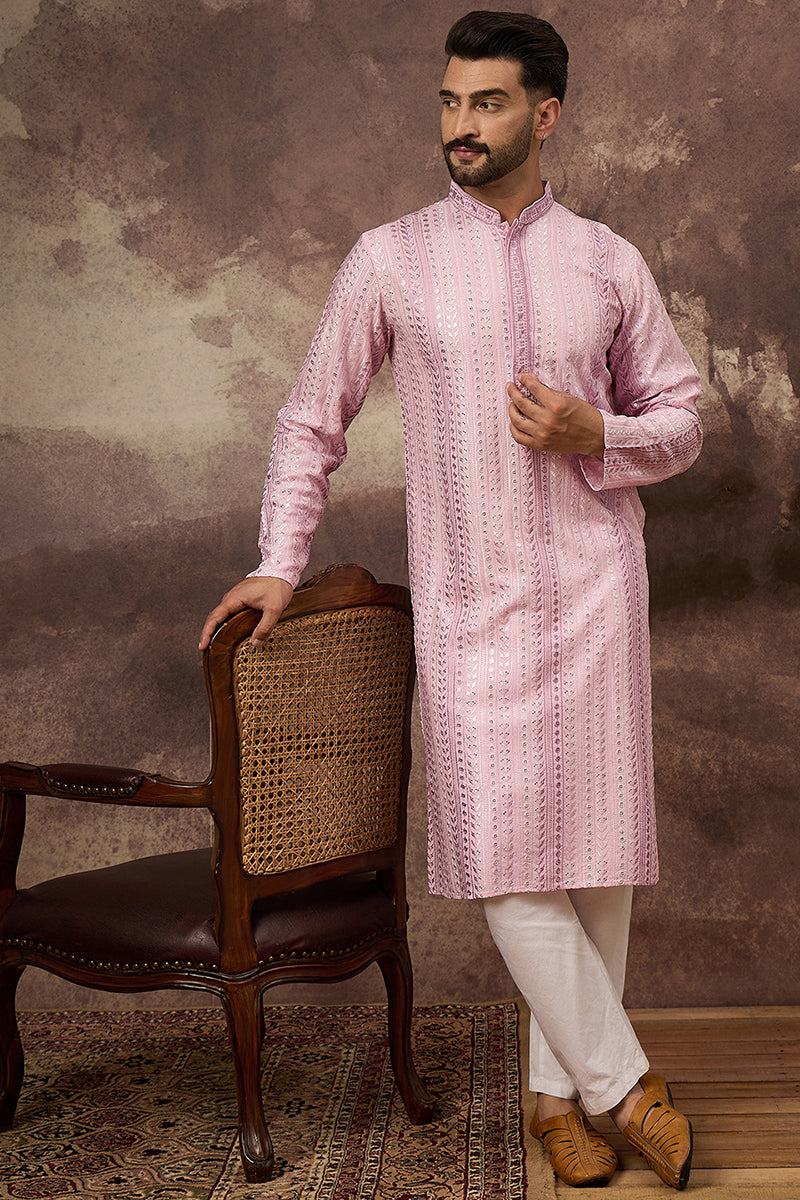 Pink Viscose Rayon Solid Embroidered Straight Kurta with Trouser  | SHOBITAM