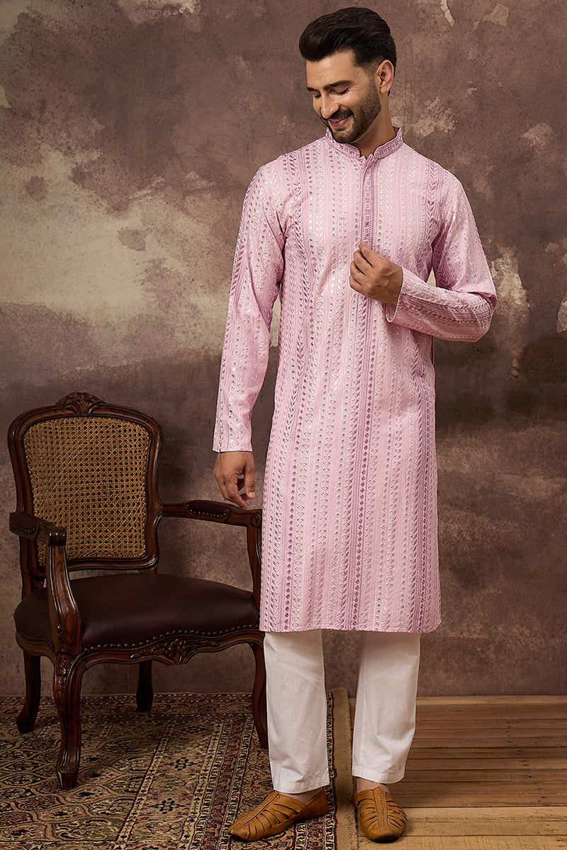 Pink Viscose Rayon Solid Embroidered Straight Kurta with Trouser  | SHOBITAM