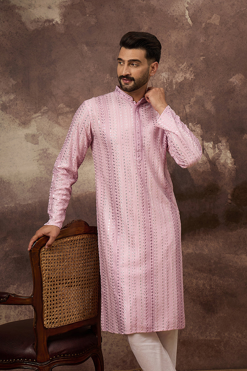 Pink Viscose Rayon Solid Embroidered Straight Kurta with Trouser  | SHOBITAM