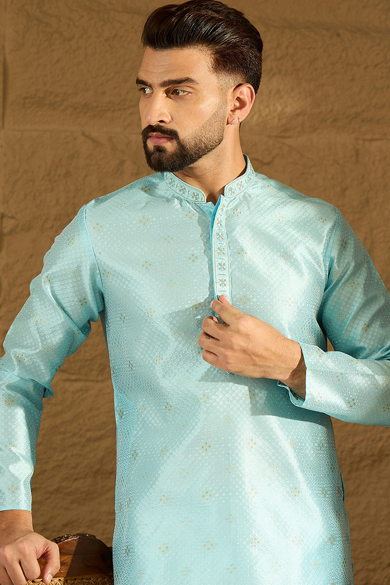 Blue Silk Blend Solid Woven Design Straight Kurta with Trouser | SHOBITAM
