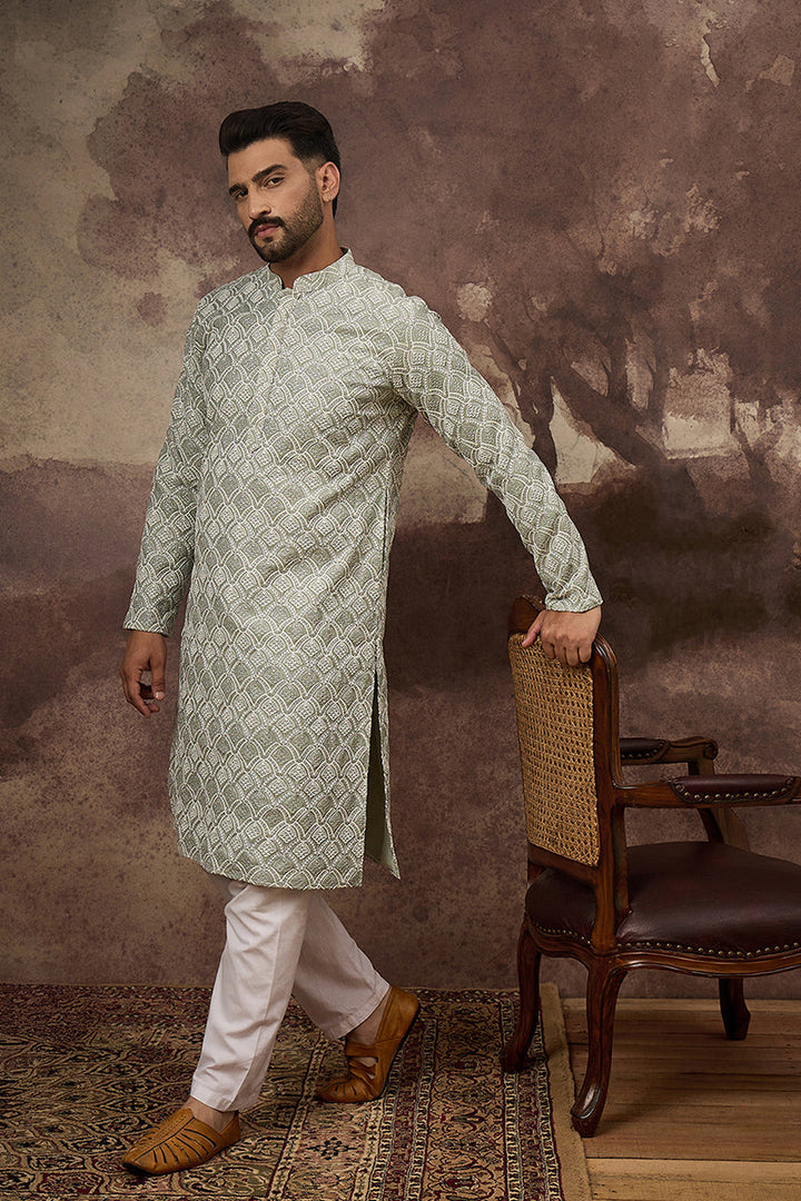 Green Viscose Rayon Solid Embroidered Straight Kurta with Trouser  | SHOBITAM