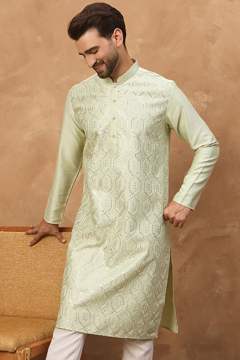 Peach Silk Blend Solid Embroidered Straight Kurta With Pant Set | SHOBITAM