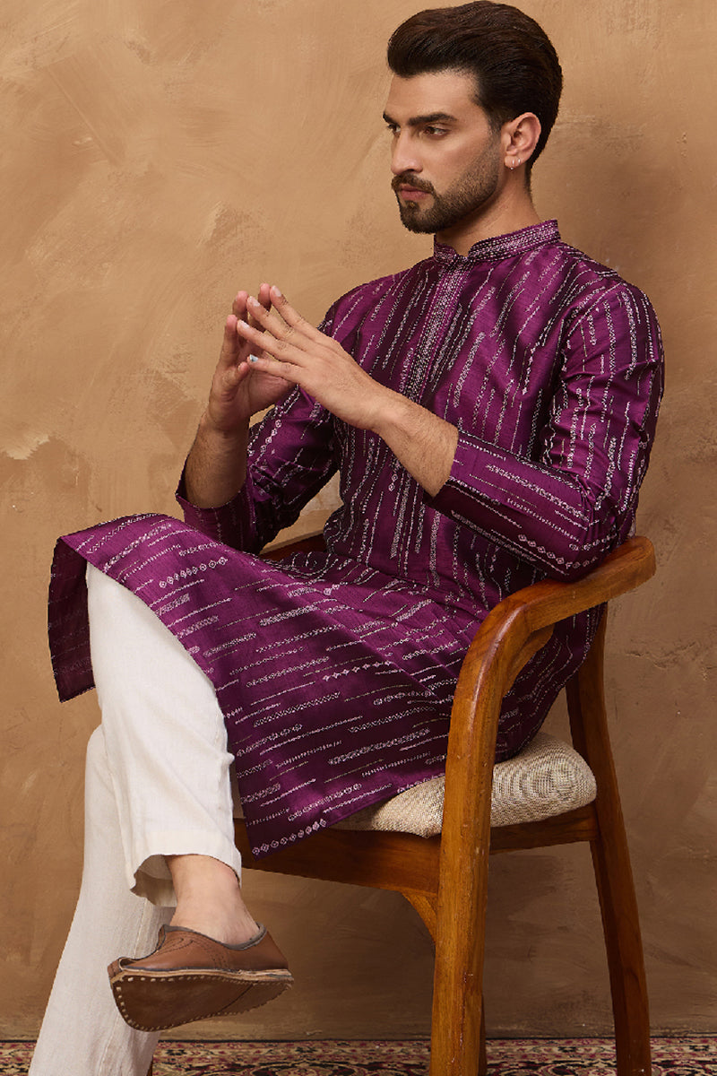 Blue Silk Blend Batik Embroidered Straight Kurta with Trouser | SHOBITAM