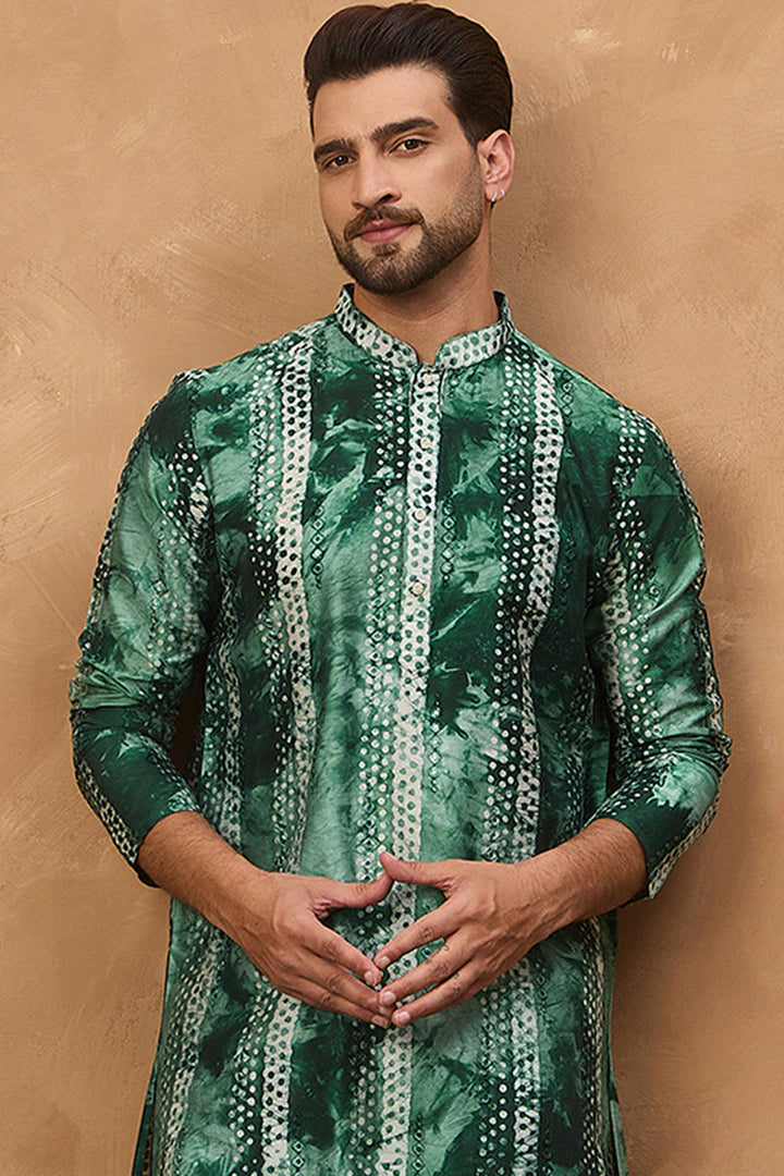 Green Silk Blend Shibori Embroidered Straight Kurta With Pant Set | Shobitam