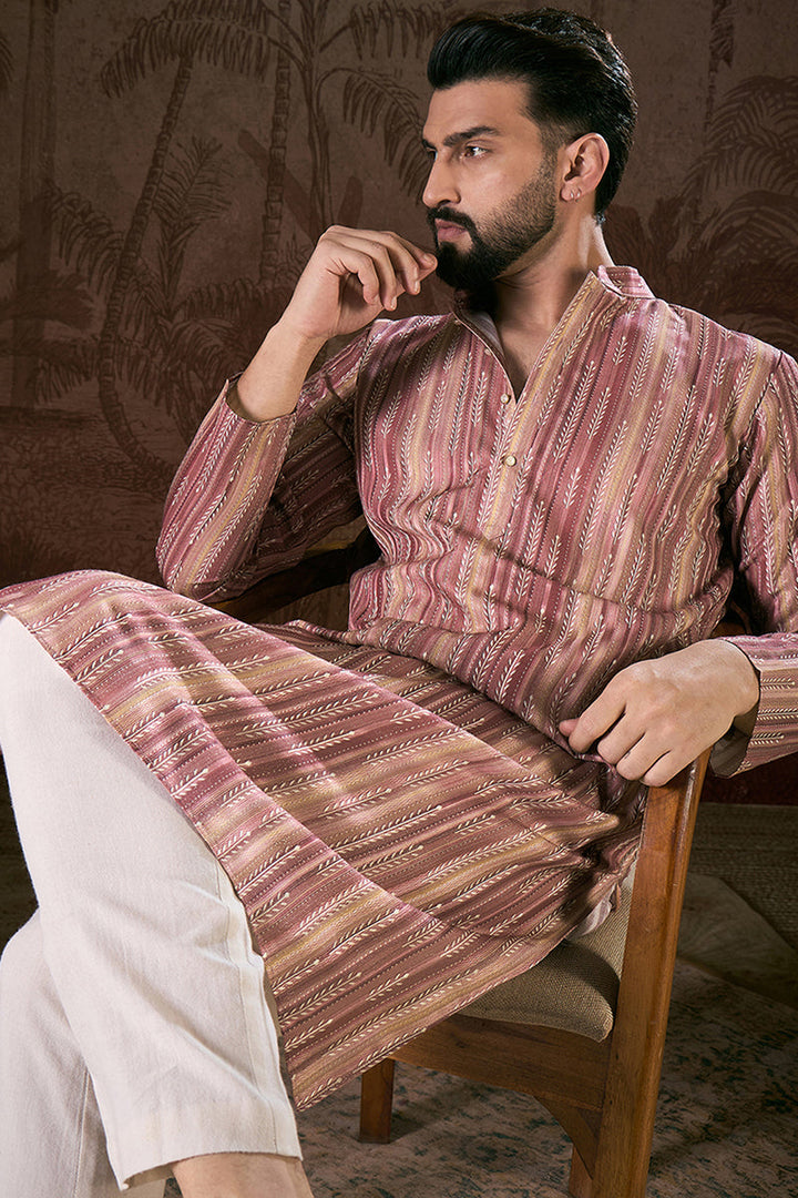 Mauve Silk Blend Floral Printed Straight Kurta With Trouser | SHOBITAM
