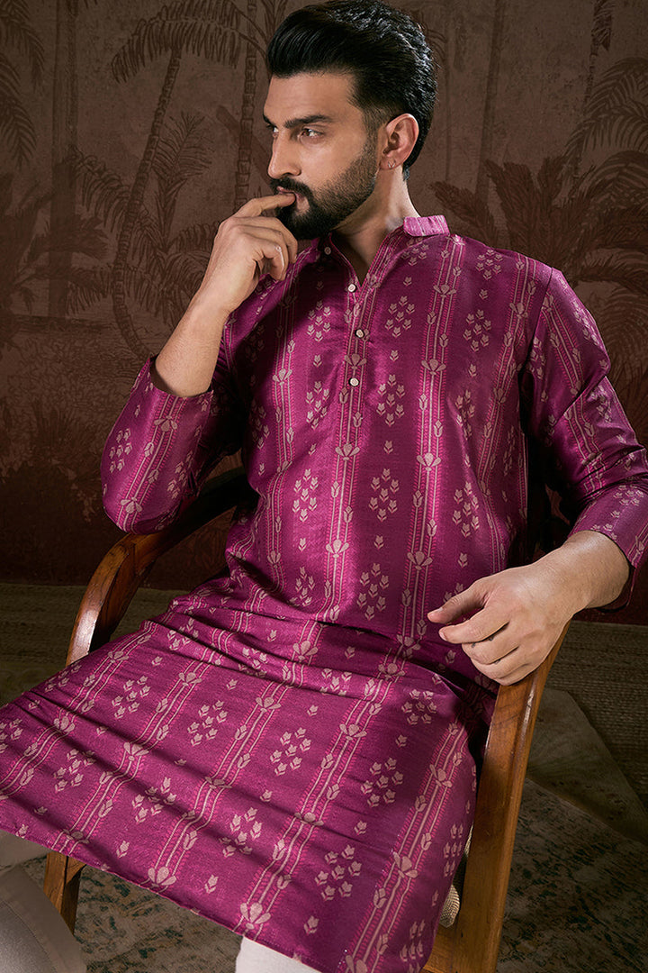 Purple Silk Blend Floral Printed Straight Kurta With Trouser | SHOBITAM