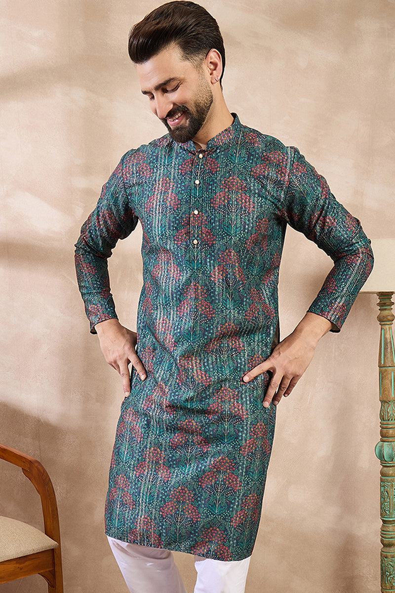 Blue Silk Blend Floral Printed Straight Kurta With Trouser| SHOBITAM