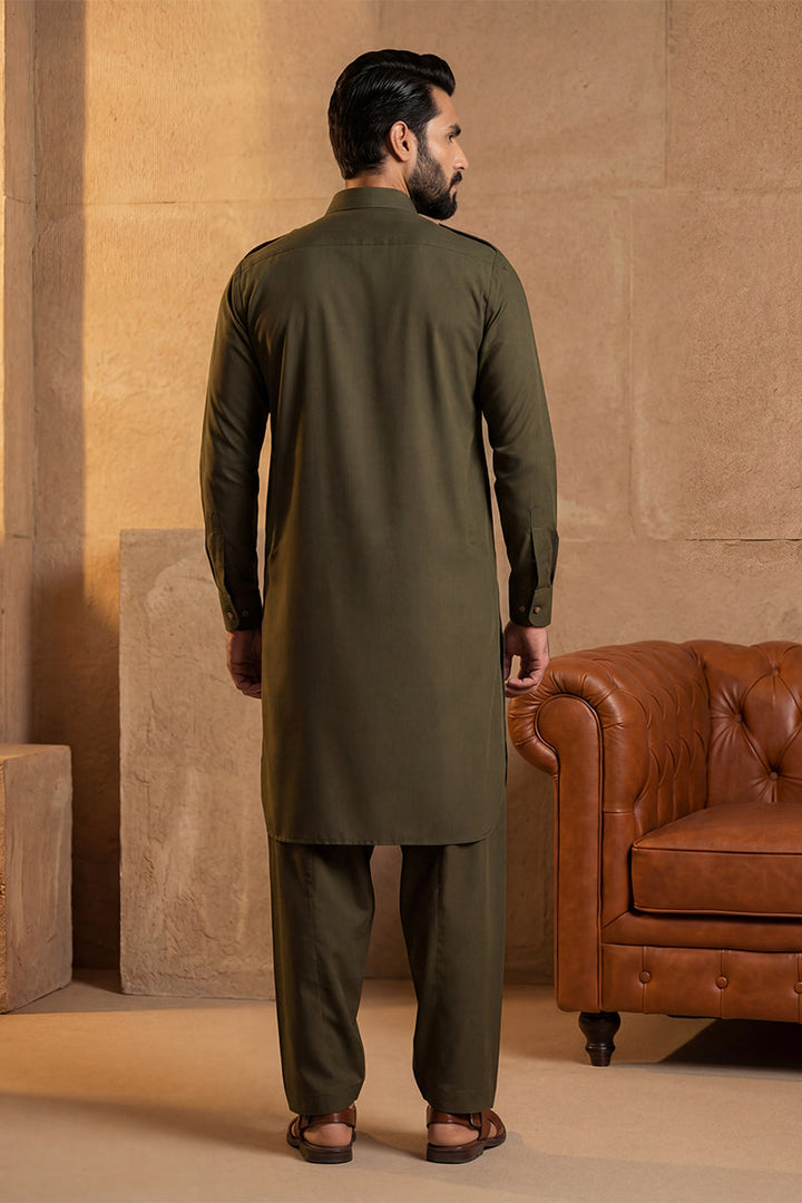 Men Green Viscose Rayon Solid Straight Pathani Set | SHOBITAM