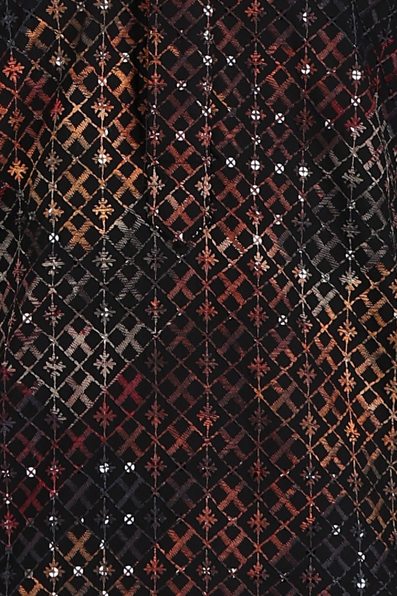 Black Viscose Rayon Ethnic Motifs Embroidered Straight Kurta For Men | SHOBITAM