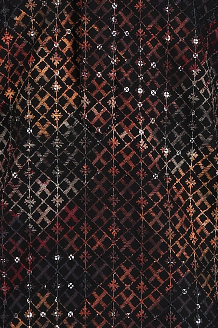 Black Viscose Rayon Ethnic Motifs Embroidered Straight Kurta For Men | SHOBITAM