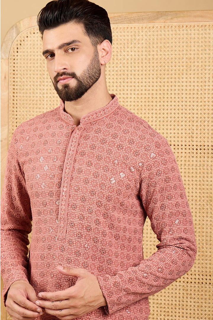 Rust Red Viscose Rayon Solid Embroidered Straight Chikankari Kurta | SHOBITAM