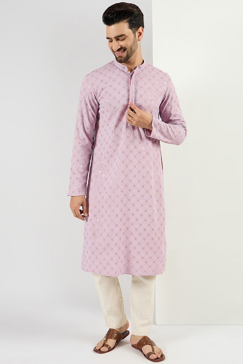 Purple Viscose Rayon Solid Embroidered Straight Kurta | SHOBITAM