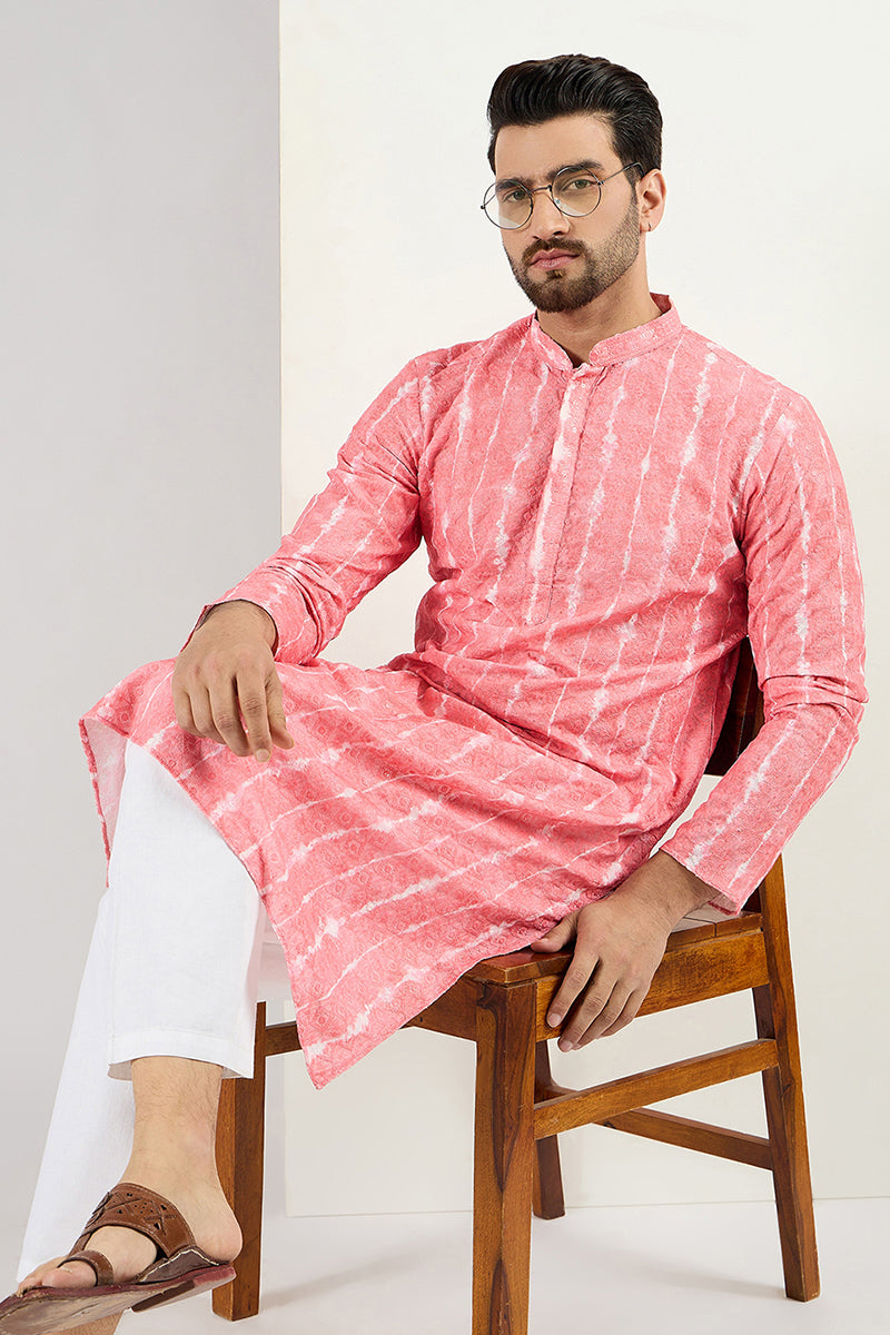 Men Peach Viscose Rayon Abstract Embroidered Chikankari Straight Kurta | SHOBITAM