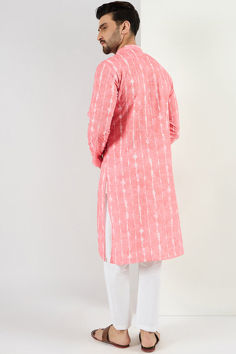 Men Peach Viscose Rayon Abstract Embroidered Chikankari Straight Kurta | SHOBITAM