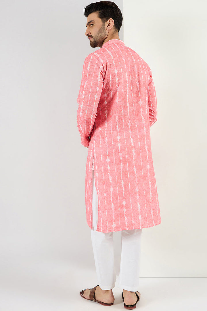 Men Peach Viscose Rayon Abstract Embroidered Chikankari Straight Kurta | SHOBITAM