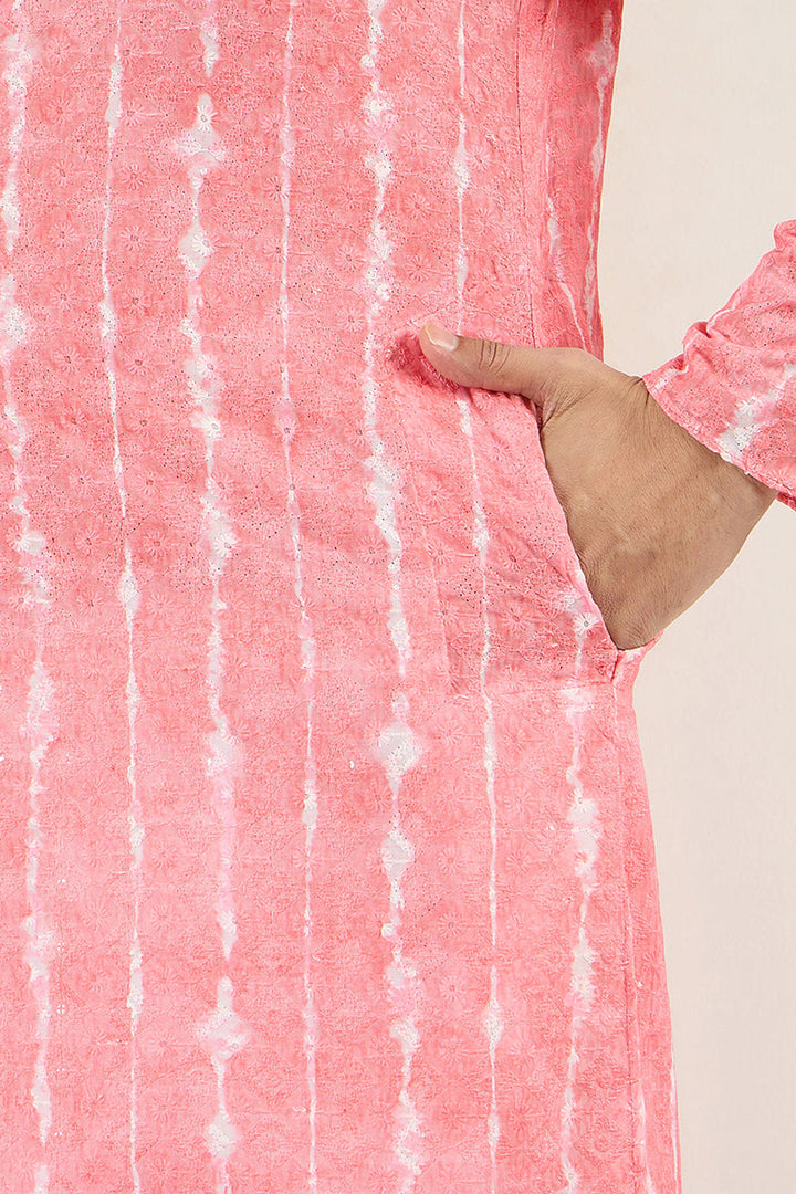 Men Peach Viscose Rayon Abstract Embroidered Chikankari Straight Kurta | SHOBITAM