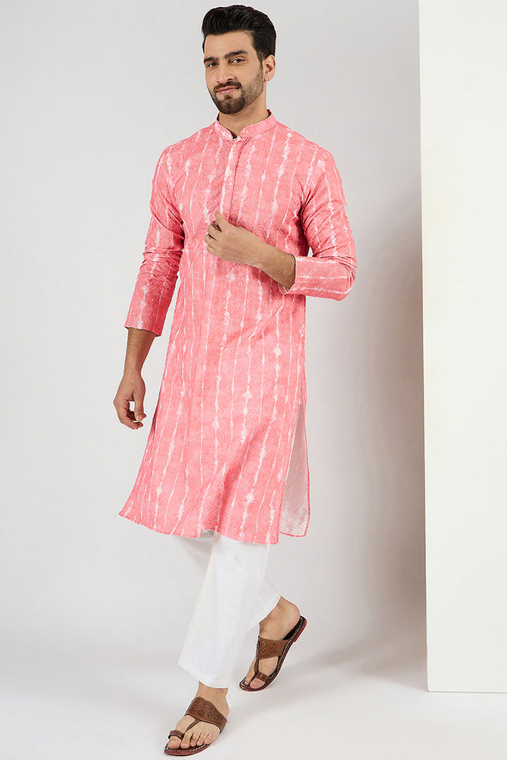 Men Peach Viscose Rayon Abstract Embroidered Chikankari Straight Kurta | SHOBITAM