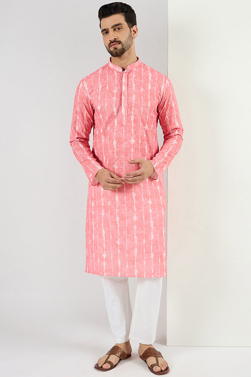 Men Peach Viscose Rayon Abstract Embroidered Chikankari Straight Kurta | SHOBITAM
