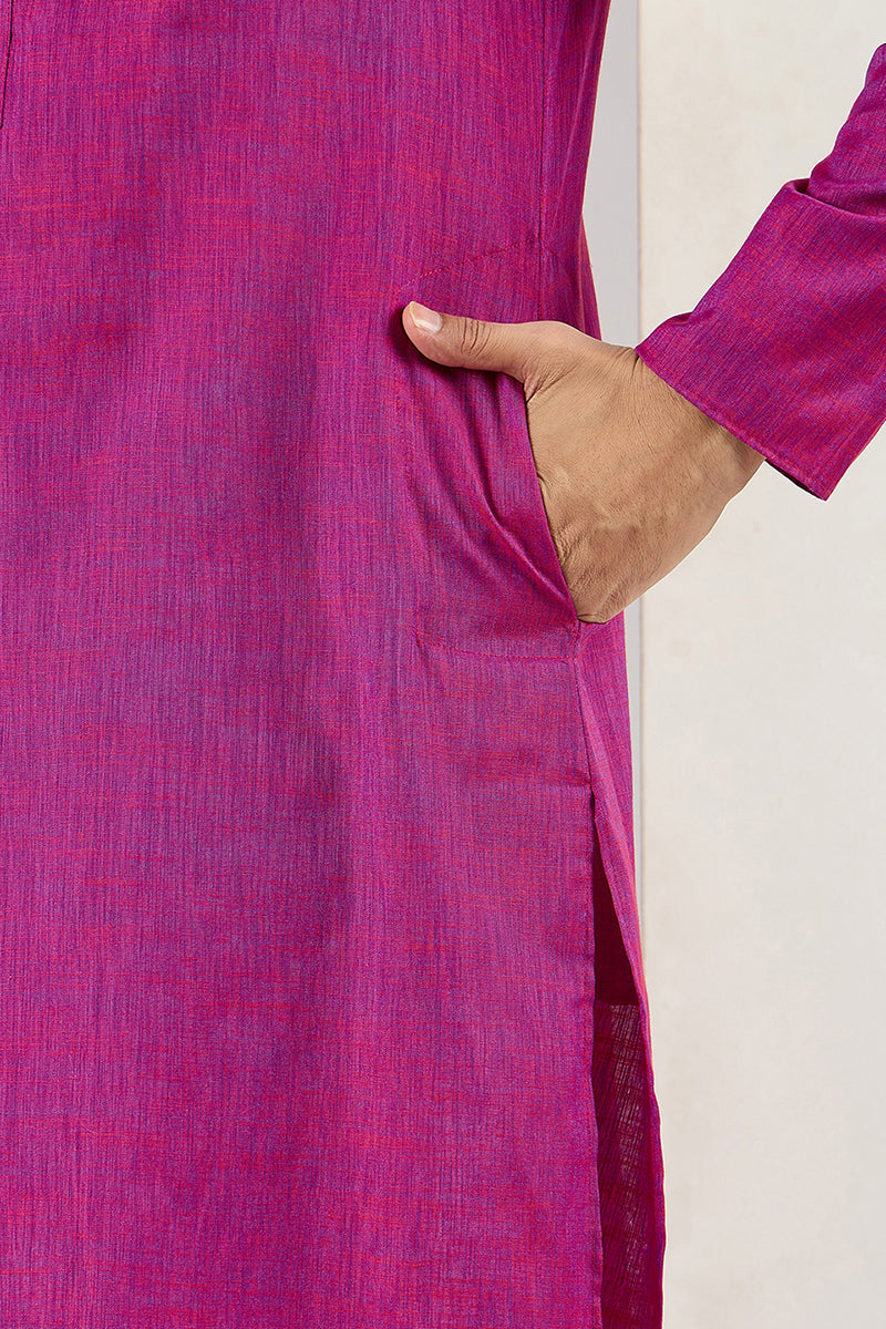 Men Pink Cotton Solid Woven Design Straight Kurta | SHOBITAM