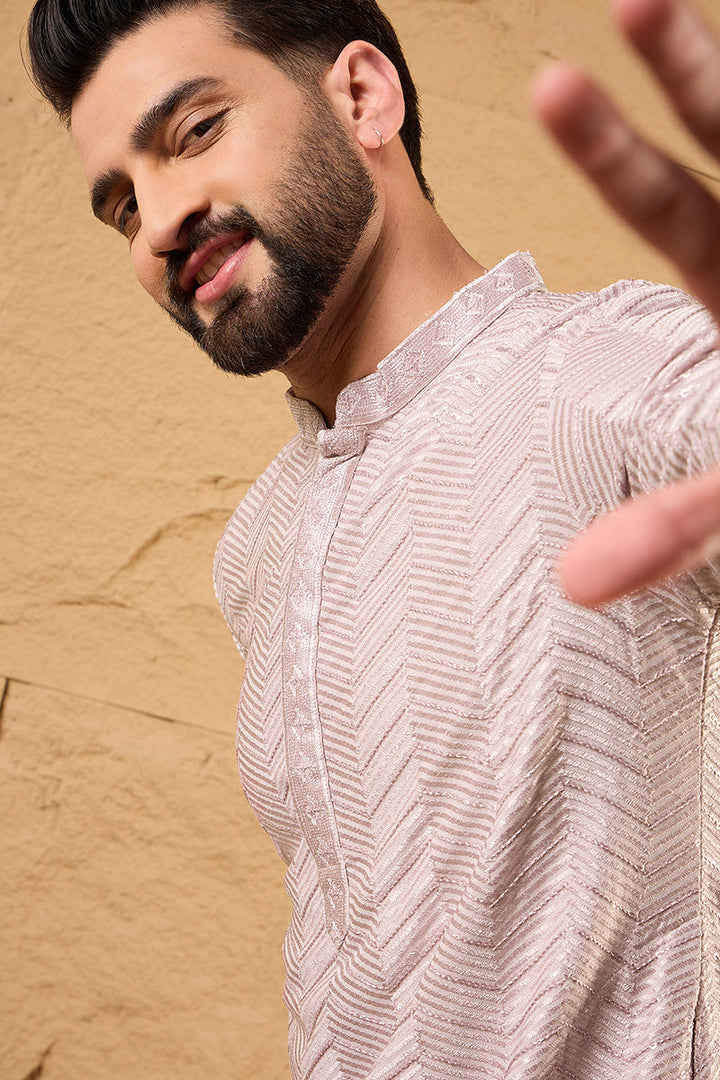 Lavender Viscose Rayon Chevron Embroidered Straight Kurta | SHOBITAM
