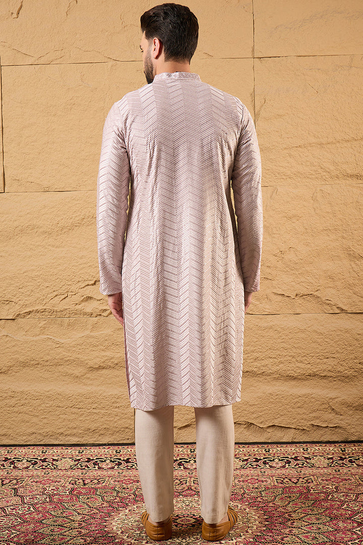 Lavender Viscose Rayon Chevron Embroidered Straight Kurta | SHOBITAM
