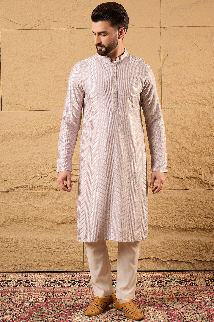 Lavender Viscose Rayon Chevron Embroidered Straight Kurta | SHOBITAM