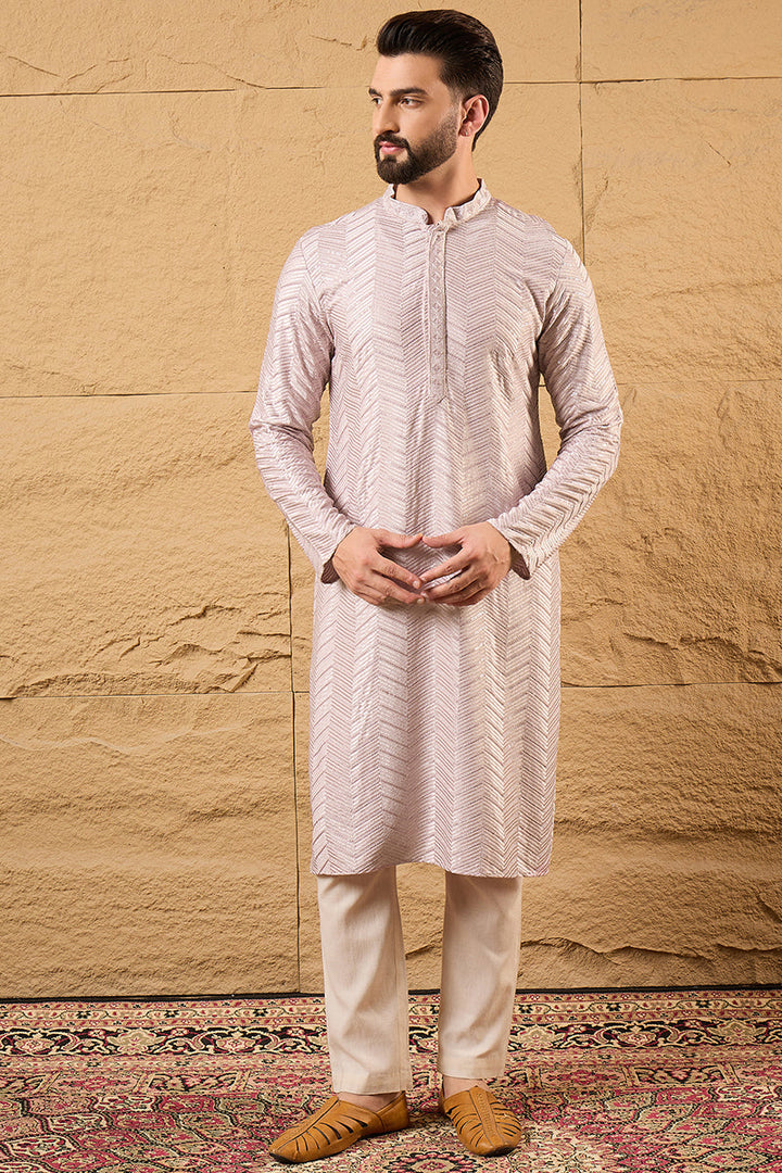 Lavender Viscose Rayon Chevron Embroidered Straight Kurta | SHOBITAM