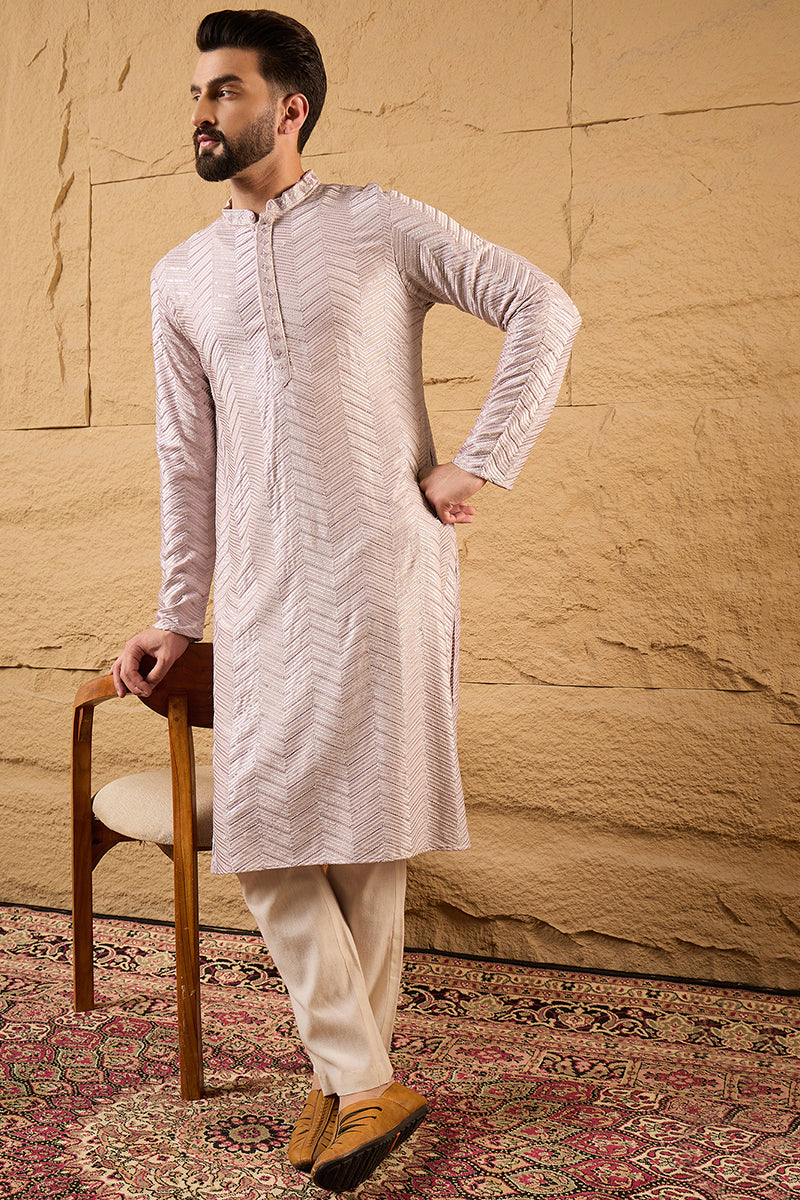 Lavender Viscose Rayon Chevron Embroidered Straight Kurta | SHOBITAM