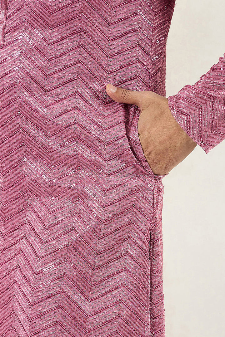 Ethnic Bay Pink Viscose Rayon Solid Embroidered Straight Kurta For Men | SHOBITAM