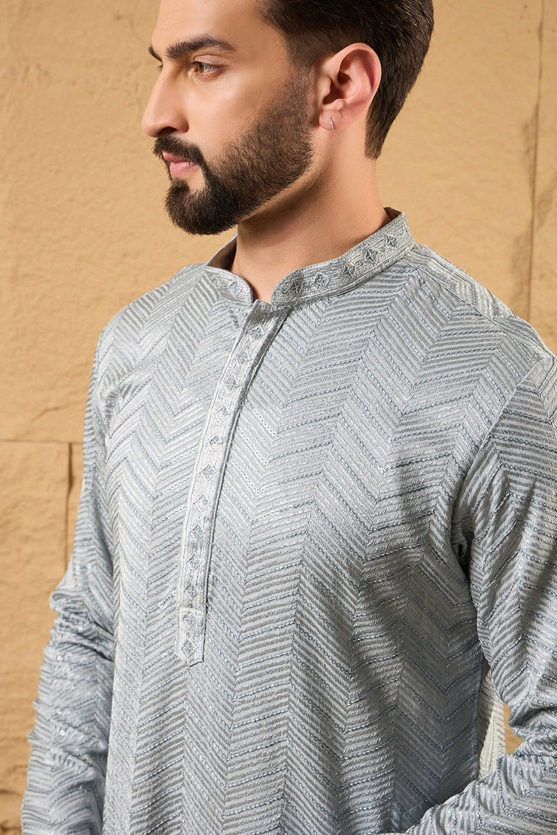 Grey Viscose Rayon Solid Embroidered Straight Kurta | SHOBITAM